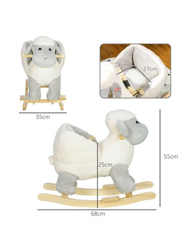 AIYAPLAY Rocking Horse, Ride on Lamb with Safety Belt, Sound, for Ages 1-3 Years, Grey 330-179V00GY