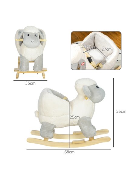 AIYAPLAY Rocking Horse, Ride on Lamb with Safety Belt, Sound, for Ages 1-3 Years, Grey 330-179V00GY - pic 105841 | FastDaddyshop
