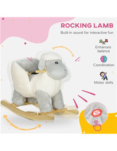 AIYAPLAY Rocking Horse, Ride on Lamb with Safety Belt, Sound, for Ages 1-3 Years, Grey 330-179V00GY