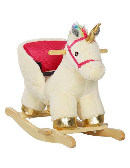 AIYAPLAY Kids Rocking Horse with Realistic Sounds, Safety Belt, Wooden Base, for Ages 18-36 Months, Cream White 330-169V00CW - pic 105848 | FastDaddyshop
