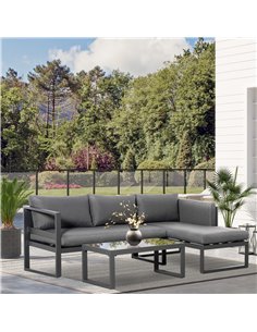 Outsunny 3-Seater L-shape Garden Corner Sofa Set with Padded Cushions, Glass Coffee Table, Grey 2