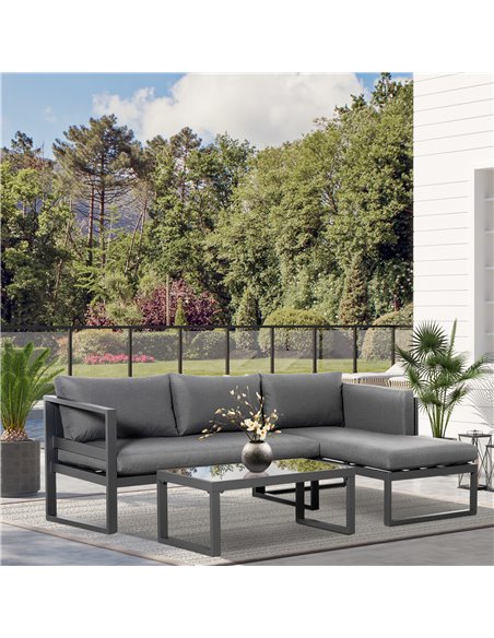 Outsunny 3-Seater L-shape Garden Corner Sofa Set with Padded Cushions, Outdoor Conversation Furniture Set with Glass Coffee Tabl - pic 10585 | FastDaddyshop