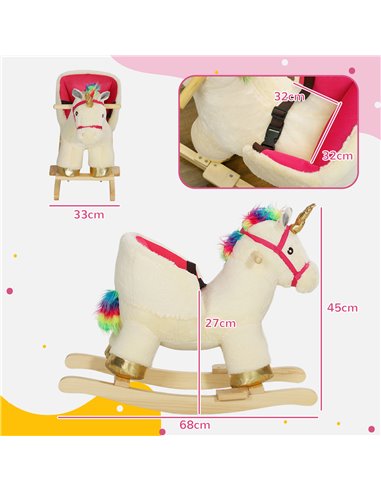 AIYAPLAY Kids Rocking Horse with Realistic Sounds, Safety Belt, Wooden Base, for Ages 18-36 Months, Cream White 330-169V00CW