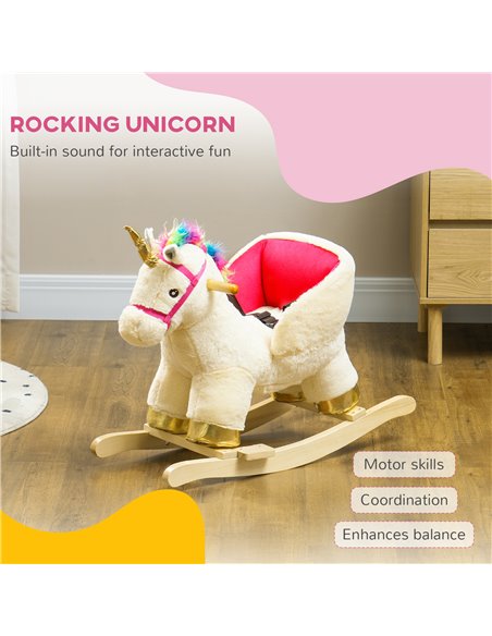 AIYAPLAY Kids Rocking Horse with Realistic Sounds, Safety Belt, Wooden Base, for Ages 18-36 Months, Cream White 330-169V00CW - pic 105851 | FastDaddyshop
