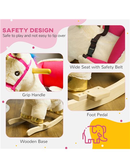 AIYAPLAY Kids Rocking Horse with Realistic Sounds, Safety Belt, Wooden Base, for Ages 18-36 Months, Cream White 330-169V00CW - pic 105852 | FastDaddyshop