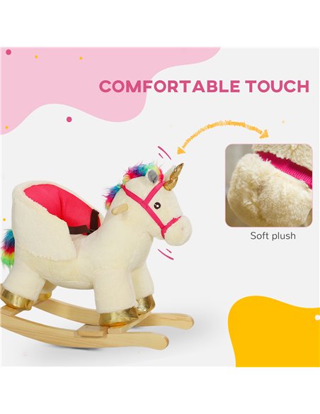 AIYAPLAY Kids Rocking Horse with Realistic Sounds, Safety Belt, Wooden Base, for Ages 18-36 Months, Cream White 330-169V00CW - pic 105854 | FastDaddyshop
