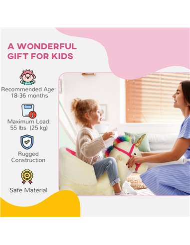 AIYAPLAY Kids Rocking Horse with Realistic Sounds, Safety Belt, Wooden Base, for Ages 18-36 Months, Cream White 330-169V00CW