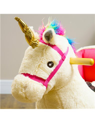 AIYAPLAY Kids Rocking Horse with Realistic Sounds, Safety Belt, Wooden Base, for Ages 18-36 Months, Cream White 330-169V00CW