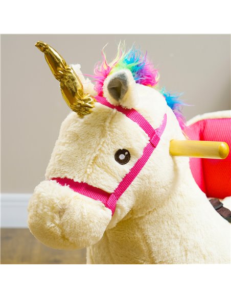 AIYAPLAY Kids Rocking Horse with Realistic Sounds, Safety Belt, Wooden Base, for Ages 18-36 Months, Cream White 330-169V00CW - pic 105856 | FastDaddyshop