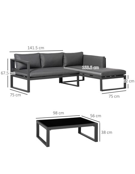 Outsunny 3-Seater L-shape Garden Corner Sofa Set with Padded Cushions, Outdoor Conversation Furniture Set with Glass Coffee Tabl - pic 10586 | FastDaddyshop