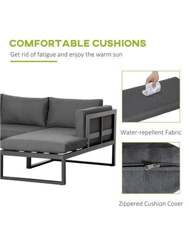 Outsunny 3-Seater L-shape Garden Corner Sofa Set with Padded Cushions, Outdoor Conversation Furniture Set with Glass Coffee Tabl