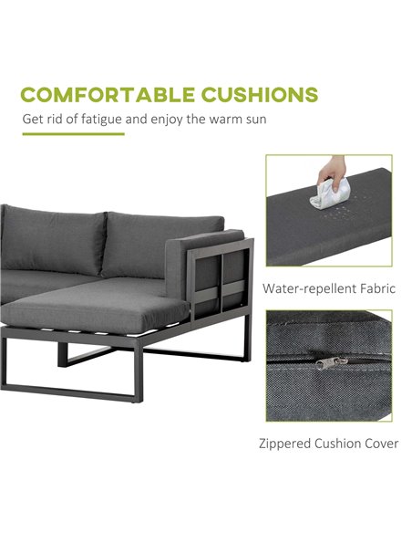 Outsunny 3-Seater L-shape Garden Corner Sofa Set with Padded Cushions, Outdoor Conversation Furniture Set with Glass Coffee Tabl - pic 10588 | FastDaddyshop