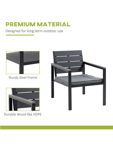 Outsunny 4 Piece Garden Sofa Set with Padded Cushions, Outdoor Conversation Furniture Set with Wood Grain Coffee Table, Steel Fr