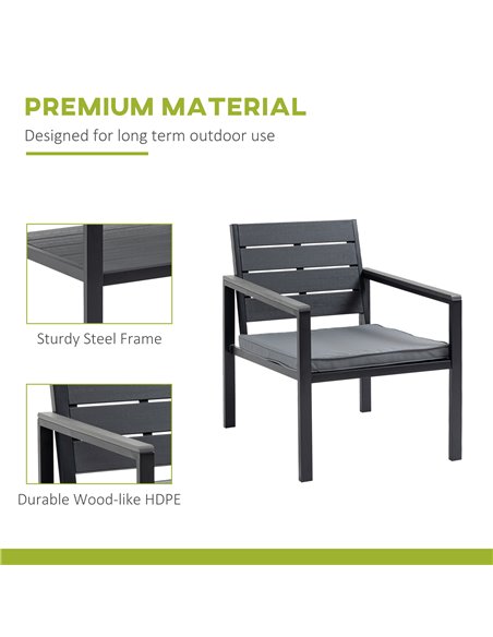 Outsunny 4 Piece Garden Sofa Set with Padded Cushions, Outdoor Conversation Furniture Set with Wood Grain Coffee Table, Steel Fr - pic 10595 | FastDaddyshop