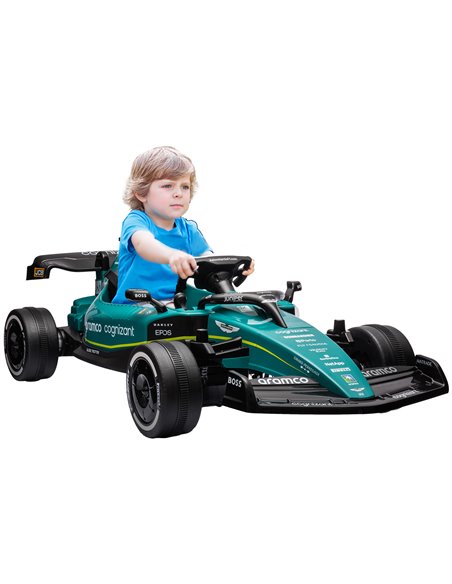 AIYAPLAY Aston Martin Licensed 12V Kids Ride on Racing Kart w/ Bluetooth, 4 Suspension Wheels, Music Lights Horn, Green 370-334V - pic 105956 | FastDaddyshop