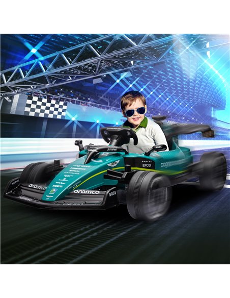 AIYAPLAY Aston Martin Licensed 12V Kids Ride on Racing Kart w/ Bluetooth, 4 Suspension Wheels, Music Lights Horn, Green 370-334V - pic 105957 | FastDaddyshop