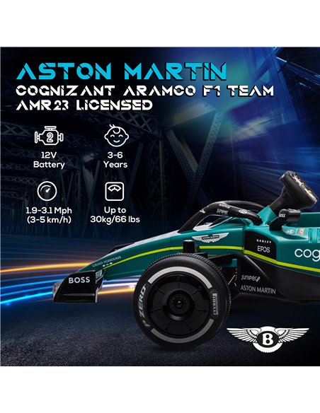 AIYAPLAY Aston Martin Licensed 12V Kids Ride on Racing Kart w/ Bluetooth, 4 Suspension Wheels, Music Lights Horn, Green 370-334V - pic 105959 | FastDaddyshop