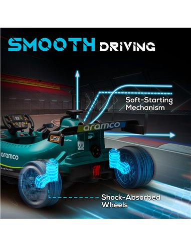 AIYAPLAY Aston Martin Licensed 12V Kids Ride on Racing Kart w/ Bluetooth, 4 Suspension Wheels, Music Lights Horn, Green 370-334V