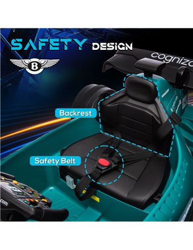 AIYAPLAY Aston Martin Licensed 12V Kids Ride on Racing Kart w/ Bluetooth, 4 Suspension Wheels, Music Lights Horn, Green 370-334V