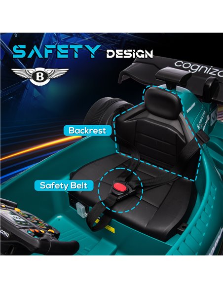 AIYAPLAY Aston Martin Licensed 12V Kids Ride on Racing Kart w/ Bluetooth, 4 Suspension Wheels, Music Lights Horn, Green 370-334V - pic 105964 | FastDaddyshop