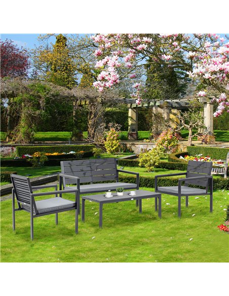 Outsunny 4 Piece Garden Sofa Set with Padded Cushions, Outdoor Conversation Furniture Set with Wood Grain Coffee Table, Steel Fr - pic 10600 | FastDaddyshop