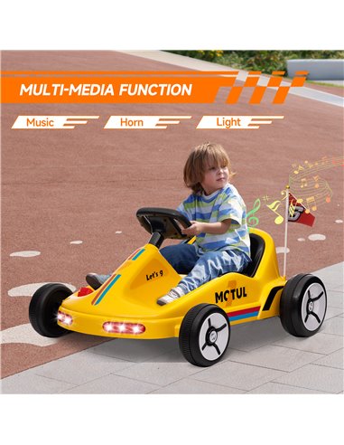 AIYAPLAY 6V Electric Go Kart for Kids with Music, Light, Horn, for 3-5 Years, Yellow 370-357V70YL