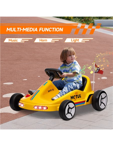 AIYAPLAY 6V Electric Go Kart for Kids with Music, Light, Horn, for 3-5 Years, Yellow 370-357V70YL - pic 106005 | FastDaddyshop