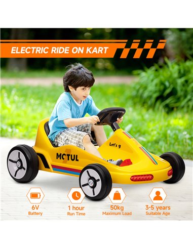 AIYAPLAY 6V Electric Go Kart for Kids with Music, Light, Horn, for 3-5 Years, Yellow 370-357V70YL