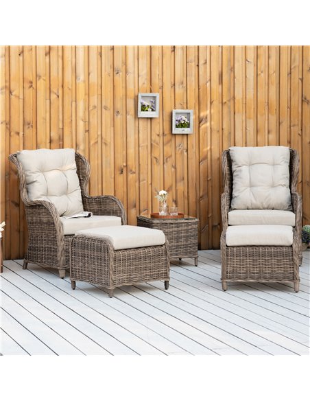 Outsunny Deluxe Garden Rattan Furniture Sofa Chair & Stool Table Set  Patio Wicker Weave Furniture Set Aluminium Frame Fully-ass - pic 10601 | FastDaddyshop