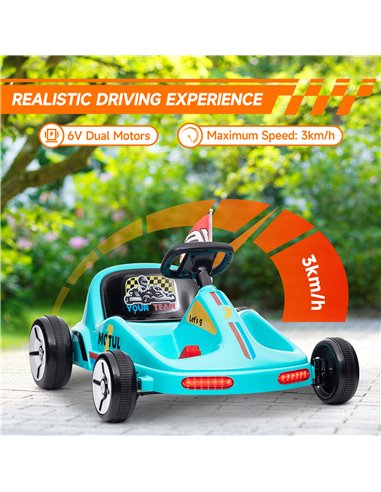 AIYAPLAY 6V Electric Go Kart for Kids with Music, Light, Horn, for 3-5 Years, Blue 370-357V70BU
