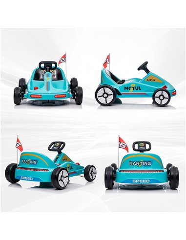 AIYAPLAY 6V Electric Go Kart for Kids with Music, Light, Horn, for 3-5 Years, Blue 370-357V70BU