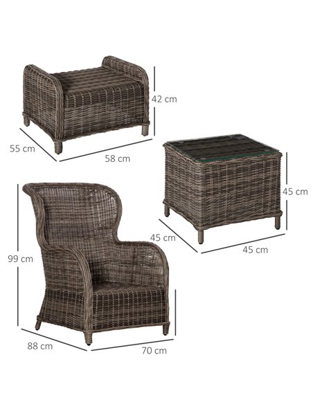 Outsunny Deluxe Garden Rattan Furniture Sofa Chair & Stool Table Set  Patio Wicker Weave Furniture Set Aluminium Frame Fully-ass - pic 10602 | FastDaddyshop
