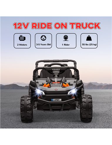 AIYAPLAY 12V Battery Powered Ride on Truck w/ Remote, 4 Suspension Wheels, Horn Lights Music USB, for 3-5 Years Old - Black 370-
