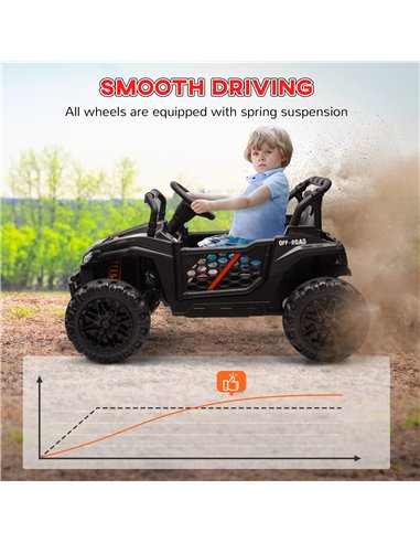 AIYAPLAY 12V Battery Powered Ride on Truck w/ Remote, 4 Suspension Wheels, Horn Lights Music USB, for 3-5 Years Old - Black 370-
