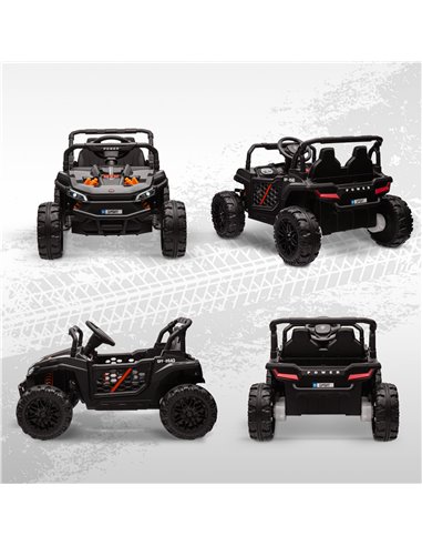 AIYAPLAY 12V Battery Powered Ride on Truck w/ Remote, 4 Suspension Wheels, Horn Lights Music USB, for 3-5 Years Old - Black 370-