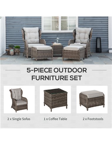 Outsunny Deluxe Garden Rattan Furniture Sofa Chair & Stool Table Set  Patio Wicker Weave Furniture Set Aluminium Frame Fully-ass