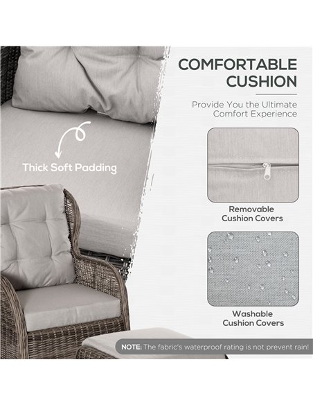 Outsunny Deluxe Garden Rattan Furniture Sofa Chair & Stool Table Set  Patio Wicker Weave Furniture Set Aluminium Frame Fully-ass - pic 10604 | FastDaddyshop
