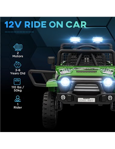 AIYAPLAY 12V Battery Powered Kids Ride On Car, Electric Truck w/ Spring Suspension, Remote, Music Horn Lights - Green 370-354V70