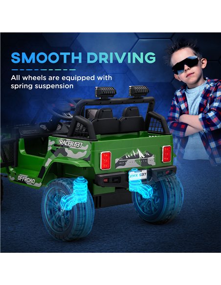 AIYAPLAY 12V Battery Powered Kids Ride On Car, Electric Truck w/ Spring Suspension, Remote, Music Horn Lights - Green 370-354V70 - pic 106041 | FastDaddyshop