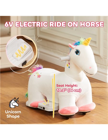 AIYAPLAY 6V Electric Ride on Unicorn, Battery Powered Kids Ride on Animal Toy with Music Forward Control, for 18-36 Months 370-3 - pic 106049 | FastDaddyshop