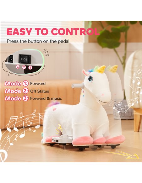 AIYAPLAY 6V Electric Ride on Unicorn, Battery Powered Kids Ride on Animal Toy with Music Forward Control, for 18-36 Months 370-3 - pic 106051 | FastDaddyshop