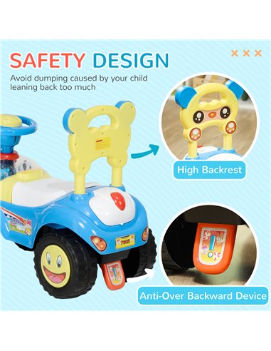AIYAPLAY Foot to Floor oddler Ride on Toy w/ Music, Light, Horn, Under Seat Storage, Anti-Over-Backwards Device, Blue 370-360V00