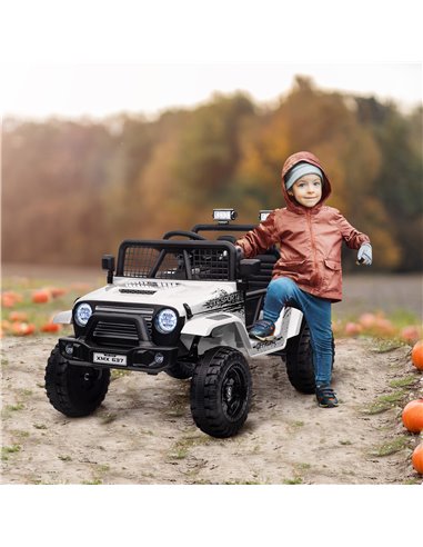 AIYAPLAY 12V Battery Powered Kids Ride On Car, Electric Truck w/ Spring Suspension, Remote, Music Horn Lights - White 370-354V70
