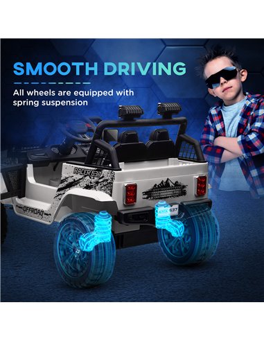 AIYAPLAY 12V Battery Powered Kids Ride On Car, Electric Truck w/ Spring Suspension, Remote, Music Horn Lights - White 370-354V70