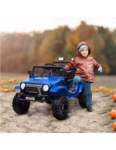 AIYAPLAY 12V Battery Powered Kids Ride On Car, Electric Truck w/ Spring Suspension, Remote, Music Horn Lights - Blue 370-354V70B