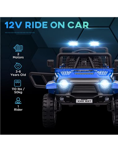 AIYAPLAY 12V Battery Powered Kids Ride On Car, Electric Truck w/ Spring Suspension, Remote, Music Horn Lights - Blue 370-354V70B