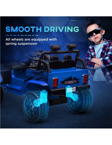 AIYAPLAY 12V Battery Powered Kids Ride On Car, Electric Truck w/ Spring Suspension, Remote, Music Horn Lights - Blue 370-354V70B