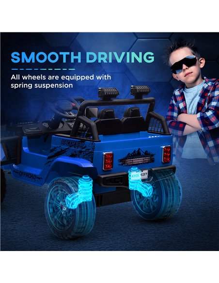 AIYAPLAY 12V Battery Powered Kids Ride On Car, Electric Truck w/ Spring Suspension, Remote, Music Horn Lights - Blue 370-354V70B - pic 106086 | FastDaddyshop