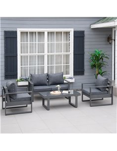 Outsunny 4 Piece Aluminium Garden Sofa Set with Coffee Table, Padded Cushions & Olefin Cover, Dark Grey 2