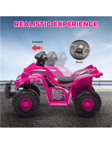 AIYAPLAY 6V Kids Electric Quad Bike w/ Music, Forward Function, for 2-6 Years, Pink 370-379V70PK